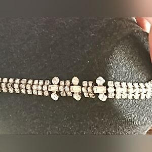 Rhinestone Tennis Bracelet - Clear Rhinestones Silver Tone